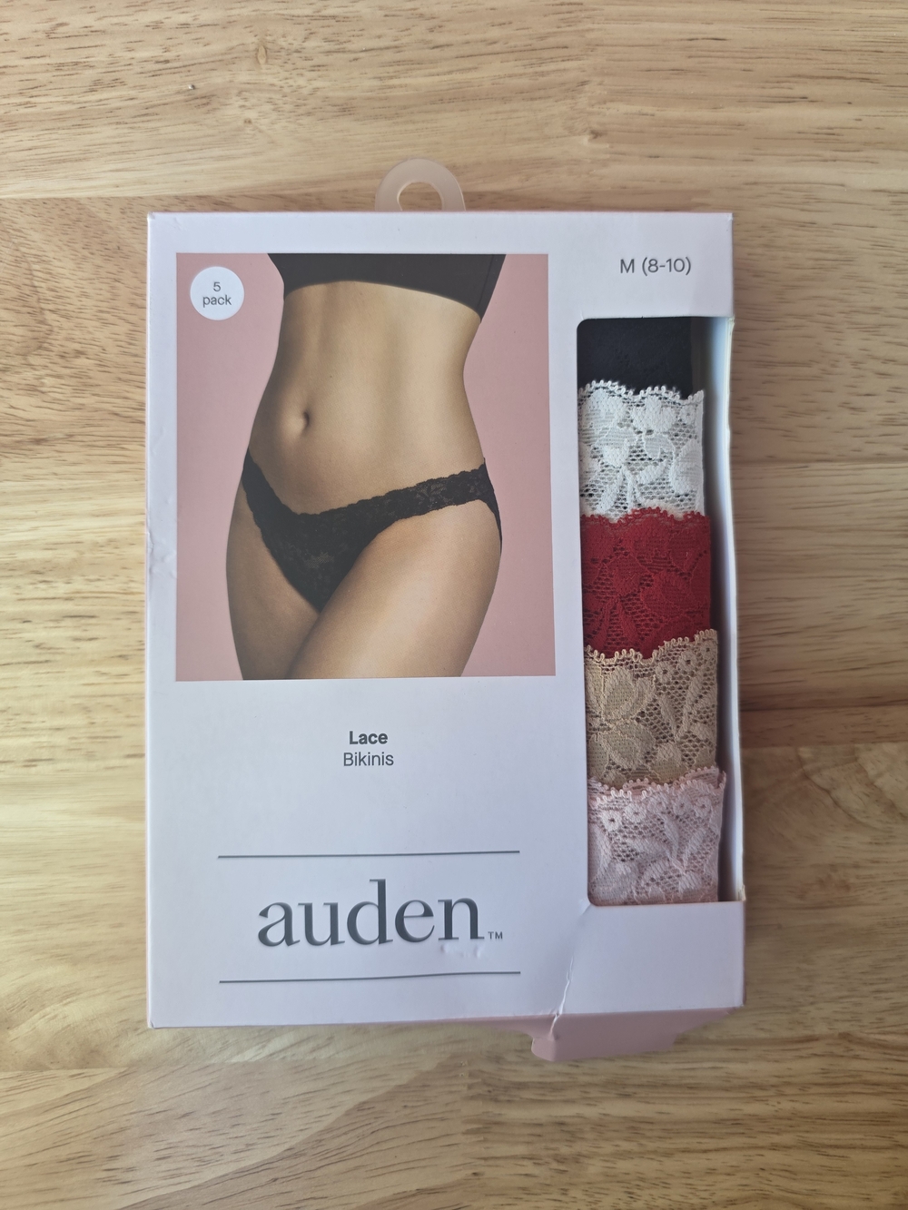 Auden Women's Lace Bikini Underwear - Black, Red, Pink, Cream, White (5-Pack)